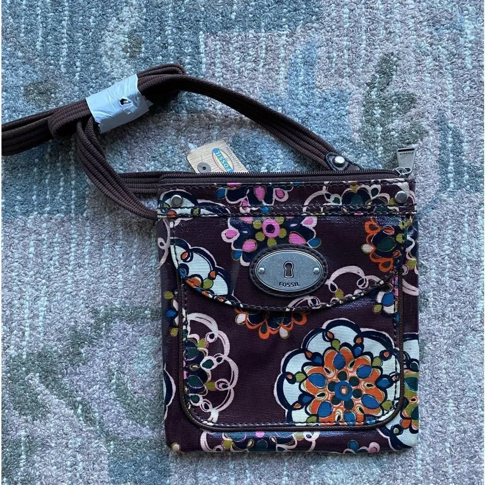 Fossil Round Floral Design Crossbody Purse